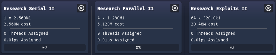 Screenshot from Botnet of Ares showing equal tier Tasks with varying parallelism.